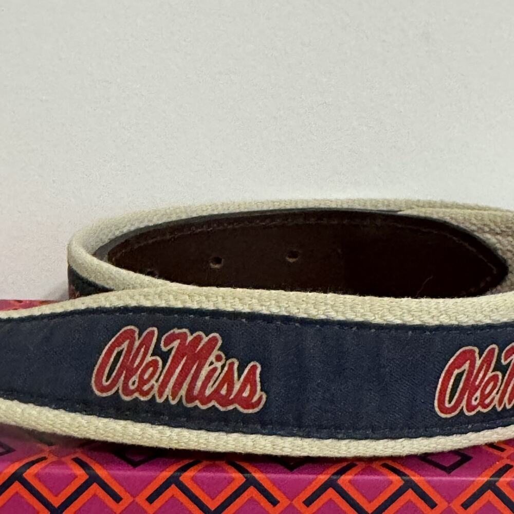 Vintage Ole Miss Vineyard Vines Belt Mens 34 Blue - Red Canvas Leather